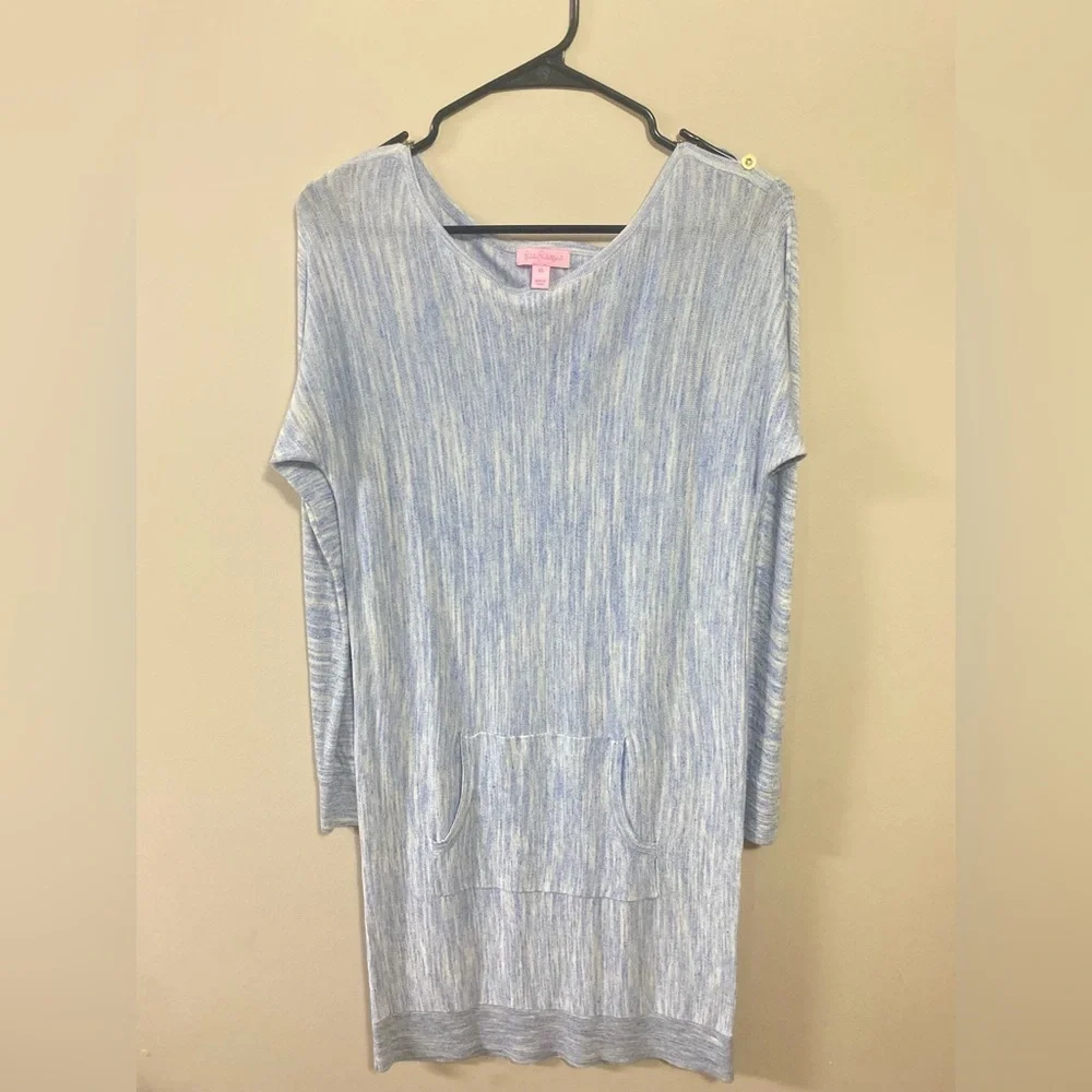 Lilly Pulitzer Size XS Jupiter Dress Lapis Blue Kangaro Pocket Wool Cotton Blend - Picture 2 of 14